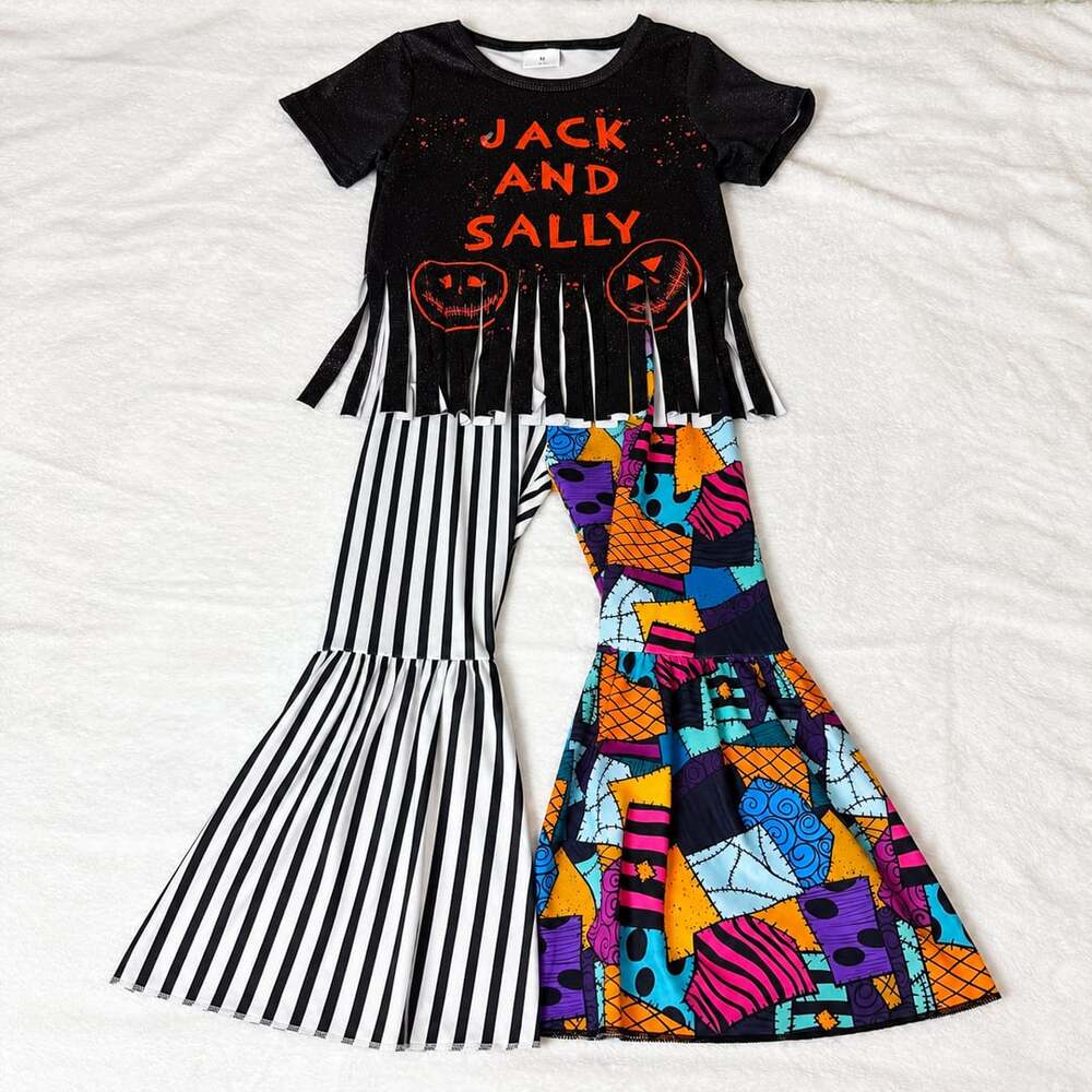 Girls Halloween Fringe Top & Bell Bottom Pants Outfit Set Size M/3T